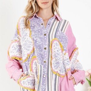 Blue Velvet Women's Lavender & Pink Patchwork Button-Down Shirt/Jacket